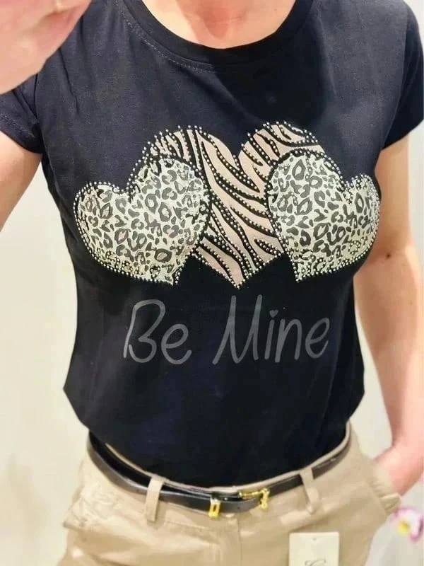 Mooi zwart dames T-shirt met hart en strass steentjes maat 34/38 – photo 3